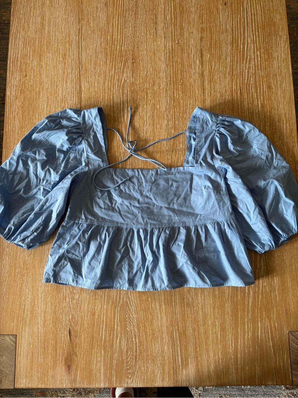 Abercrombie & Fitch Light Blue Puff-Sleeve Square-Neck Crop Top